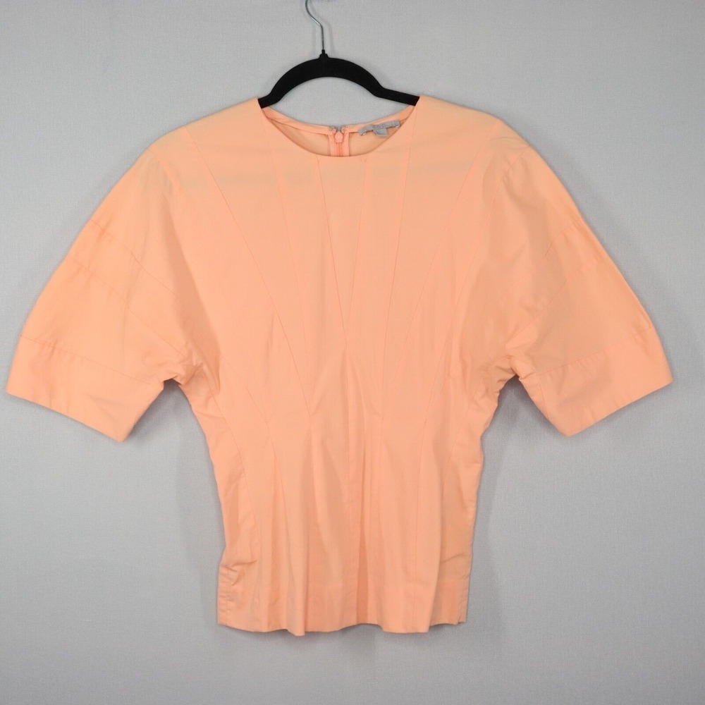 COS Blouse Womens Size 2 Orange Pleated Short Sleeve *Hemmed